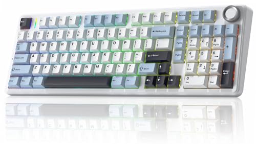 x Aula F99 Pro Wireless Mechanical Keyboard, Gasket Hot Swappable Custom Keyboard with Knob, RGB Backlit,Pre-lubed Reaper Switches PBT Keycaps BT5.0/2.4GHz/USB-C Creamy PC Gaming Keyboards - Blue - color: White-Blue