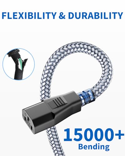 3.3FT/1M TV Power Cable - 10A 250V, 18AWG 3 Prong AC Power Cord, Nylon Braided, Replacement for Computer, Printer, HDTV, Monitor - size: 3.3 ft (1 m)