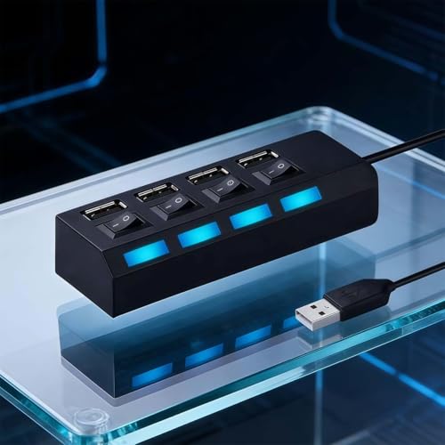 1 Pack 4 Port USB Hub 3.0,USB Hub Splitter with Individual On/Off Switches | Lights Compatible with Laptop,Flash Drive,Mobile HDD,PC - color: 4 Port