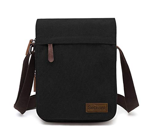 Sechunk Vintage Canvas Messenger Cross body bag Shoulder bag - color: M_black, size: Middle