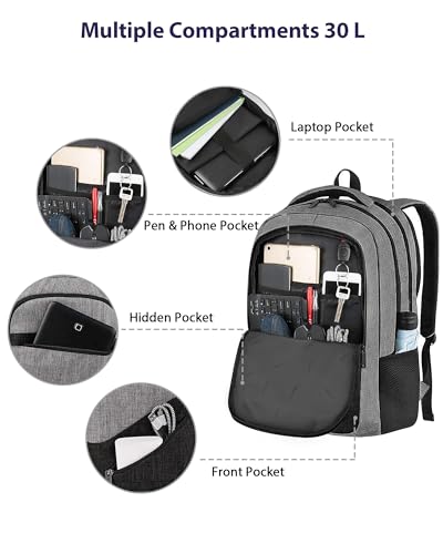 MATEIN Mens Backpack for Work, Water Resistant Practical Travel Backpack | 17" Laptop Comparment, Casual College Daypack with Anti Theft Pocket, TSA Friendly Laptop Backpack, Grey Black