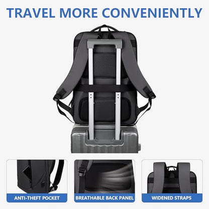 Business Backpack for Women & Men with USB Charging Port Waterproof Scratch-resistant Fabric 17in Travel Laptop Backpack Flight Approved Carry on Backpack Reinforced Breathable Straps Black - color: Black