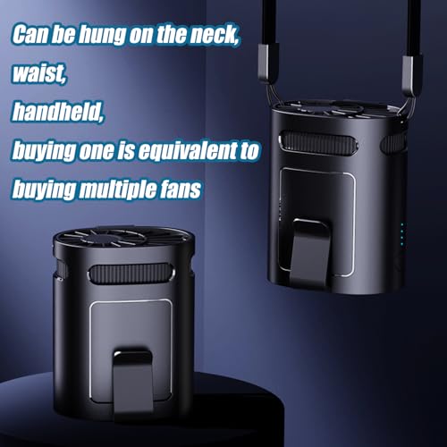 Portable Waist Fan, Clip on Belt Personal Fan, 4-Speeds, Rechargeable, Hiking, Riding, Fishing, Hands-Free Neck Hanging for Hiker, Worker, Wearable Camping, Outdoor, Jobsite, Traveling