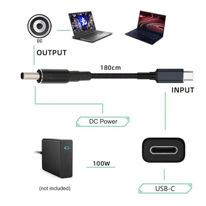 USB-C 100W 20V Input to DC 4.5 * 3.0mm PD Power 65W Output Charge Cable Support QC PD Type-C Compatible with DELL-Laptop (1.8m) - style: 4.5x3.0mm DE