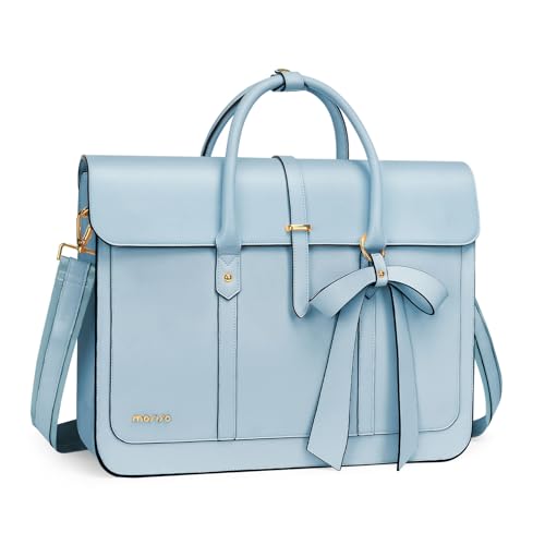 MOSISO Laptop Bag for Women, 15-15.6 inch PU Leather Laptop Shoulder Bags | 16 inch Messenger Bags Convertible Backpack Casual Handbag Work Briefcase Travel Computer Bag with Bowknot, Air Blue - color: Air Blue, size: 16 inch