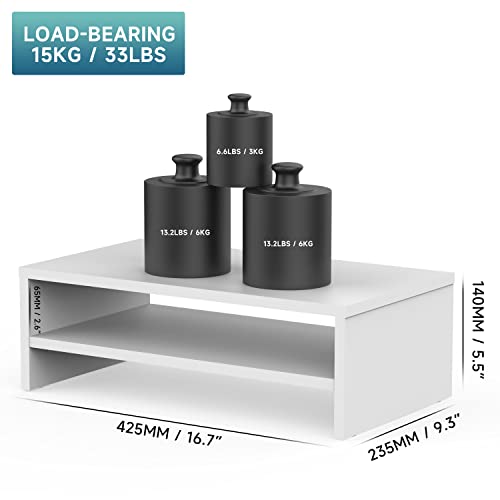 FITUEYES Monitor Stand - 2 Tier Computer Monitor Riser Shelf, Wood Desktop Stand for Laptop Computer Screen, Desk Organization, Office Supplies | For Laptop PC Screen Computer Printer TV, 2 Tiers, Non-slip Pads, Multi-functional, Multi-storage, Desk Shelf