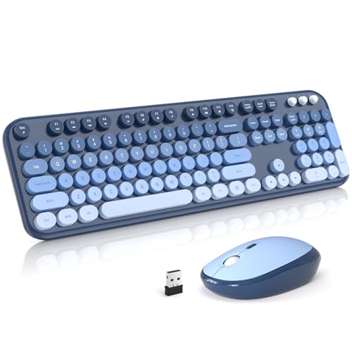 Atelus Wireless Keyboard and Mouse Combo, Typewriter Full Size Keyboard with Number Pad, Ergonomic Design for Windows PC Computer Laptop Desktop, Home and Office Use -Blue - color: Sea Salt Blue