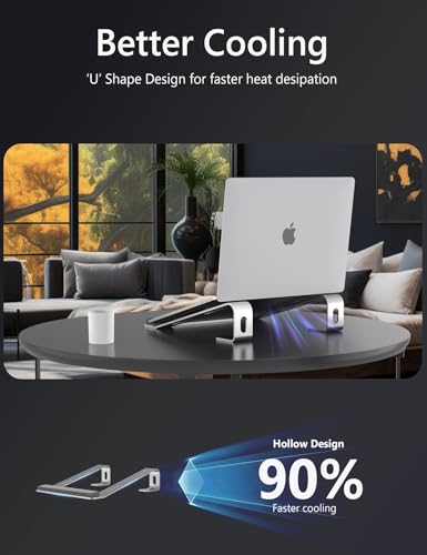 JCZT Aluminum Laptop Stand, Notebook Stand with Wrist Rest, Ergonomic Detachable Laptop Mount, Computer Stand Compatible with 10-17'' All Laptops Such as MacBook Air Pro/HP/Dell/Lenovo, Silver - color: Silver