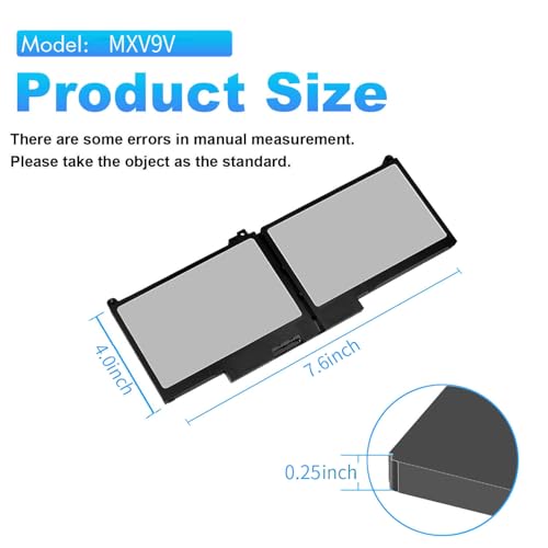 60Wh MXV9V Battery Replacement for Dell Latitude 7400 5300 5310 7300 | Latitude 5300/5310 2-in-1, Inspiron 7300/7306 2-in-1 Black Series P96G P97G P99G P100G 5VC2M 829MX 0829MX 7.6V - size: 9.3*4*0.25inch MXV9V