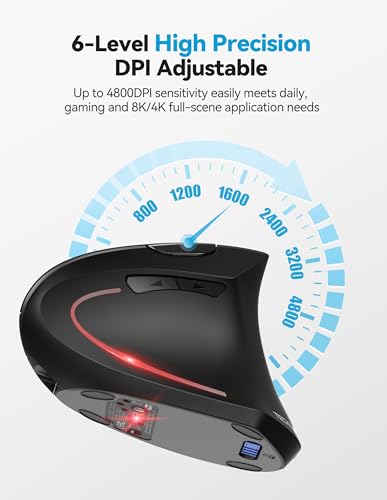 TECKNET Ergonomic Mouse with Jiggler, Bluetooth Wireless Vertical Mouse, 4800DPI Rechargeable Carpal Tunnel Mouse, Undetectable Random Movement Keeps Computers Awake for PC, Laptop, Mackbook - color: Dark Grey
