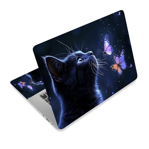 Universal Laptop Skin Sticker Decal,15.6 Inch Laptop Vinyl Cover for 13" 14" 15.6" Laptop,Scratch-Resistant Waterproof Protector Wrap,Reusable with Wrist Pads,Black Cat Butterfly - color: Black Cat Butterfly