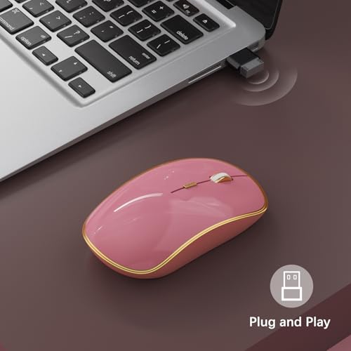 JOYACCESS Wireless Mouse for Laptop - Ultra Thin, Silent, 2400 DPI Portable Optical Mouse for Computer, MacBook, Windows, Chromebook, PC - Pink - color: Pink