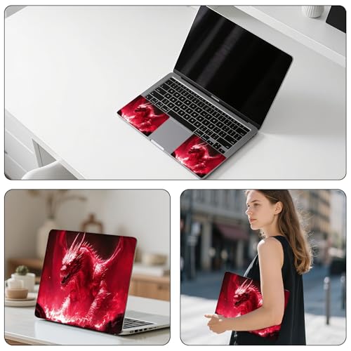 Aesthetic Laptop Skin Sticker, Red Dragon in Fiery Lava Waterproof Vinyl Laptop Decal, Removable Bubble Free, Reusable Protective Cover for 13 14 15 15.6 Inch - color: Red Dragon in Fiery Lava