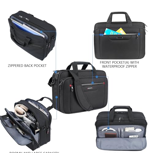 VANKEAN 17.3" Expandable Waterproof Laptop Briefcase for Travel & Business | Multi Functional Compartment,Padded Shoulder Strap,Convenient Luggage Strap,Water-Repellent Fabric,Padded Laptop Compartment - color: Black-red, size: 17.3 Inch