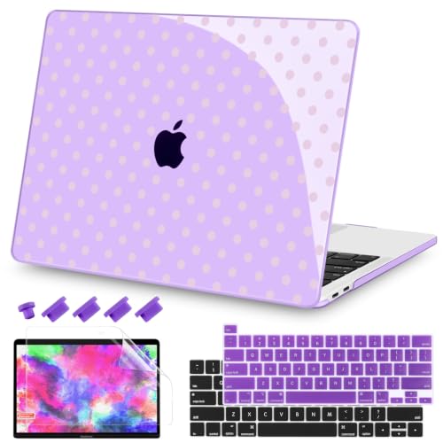 Teryeefi for MacBook Pro 13 inch Case M2 M1 2016-2022 Release Model A2338 A2289 A2251 A2159 A1989 A1706 A1708 Plastic Hard Shell Case Cover with Keyboard Cover & Screen Protector, Purple Polka Dots - color: Purple Polka Dots
