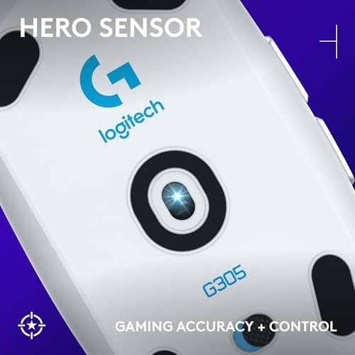 Logitech G305 Lightspeed Wireless Gaming Mouse, Hero Sensor, 12,000 DPI, Lightweight, 6 Programmable Buttons, 250h Battery, On-Board Memory, Compatible with PC, Mac - White - color: White, style: Classic