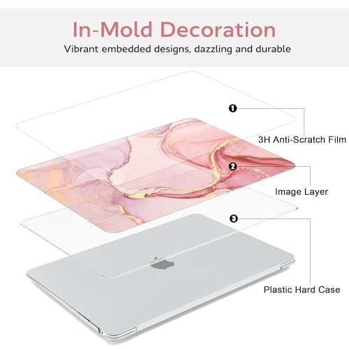 B BELK Compatible with MacBook Air 13 inch Case 2021 2020 2019 2018 M1 Chip | A2337 A2179 A1932, Plastic Laptop Hard Shell for MacBook Air 13.3 inch Case & Keyboard Cover & Screen Protector, Pink Marble - color: Pink Gold Marble