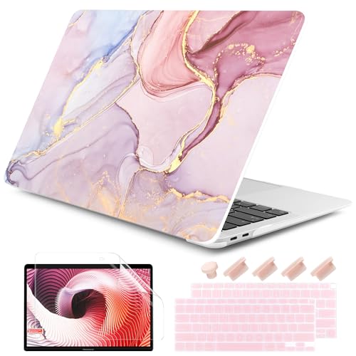 DONGKE Compatible with MacBook Air 13 inch Case 2021 2020 2019 2018 Release A2337 M1 A2179 A1932 with Retina Display & Touch ID, Plastic Hard Shell & Keyboard Cover - Marble - color: Marble