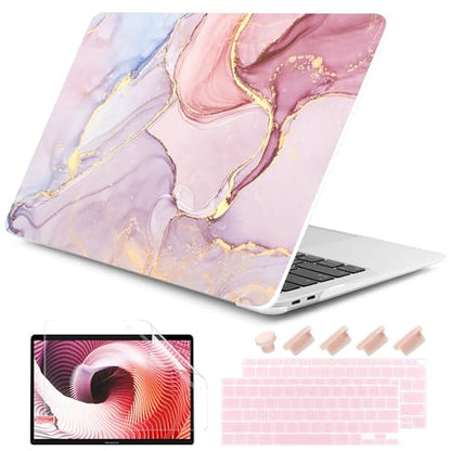 DONGKE Compatible with MacBook Air 13 inch Case 2021 2020 2019 2018 Release A2337 M1 A2179 A1932 with Retina Display & Touch ID, Plastic Hard Shell & Keyboard Cover - Marble - color: Marble
