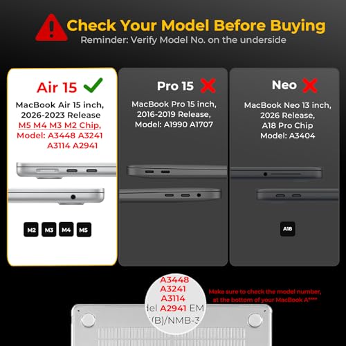EooCoo Case for MacBook Air 15 inch M5 M4 M3 M2 2026-2023, Crystal Clear | Easy to Install, Sturdy, Plastic Hard Shell Case & Keyboard Cover & Screen Protector, Model: A3448 A3241 A3114 A2941 - color: Crystal Clear