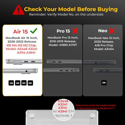 EooCoo Case for MacBook Air 15 inch M5 M4 M3 M2 2026-2023, Crystal Clear | Easy to Install, Sturdy, Plastic Hard Shell Case & Keyboard Cover & Screen Protector, Model: A3448 A3241 A3114 A2941 - color: Crystal Clear