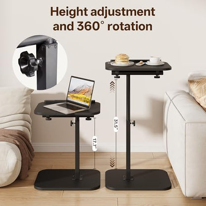 TV Tray Table, Sofa Side Armrest Tray, Adjustable Height, Flip-Top, Snack Side Table with 360° Swivel and 180° Tilt, C Shaped End Table for Couch, Small Spaces, Bed, Chair, Black - color: Black