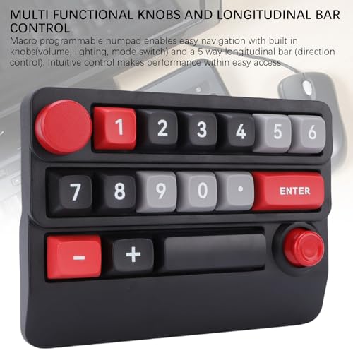 Asixxsix Number Pad, RGB 15 Keys Hot Swappable Wireless Numeric Keypad Macro Programmable Rechargeable Number Keypad with 3 Mode USB C 2.4G Bluetooth for Laptop Desktop Computer PC (Black Red) - color: Black Red