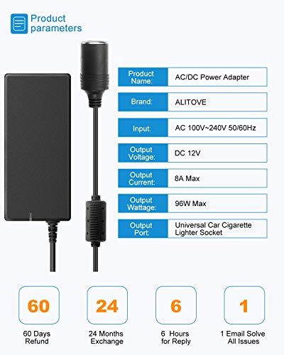 ALITOVE Cigarette Lighter Adapter to Wall Plug 8A 110V to 12V Converter | 120V to 12 Volt Converter 96W, AC to DC Adapter 8Amp 5A 3A, for Small Car Vacuum Air Pump Cooler Massager Fan - size: 8A