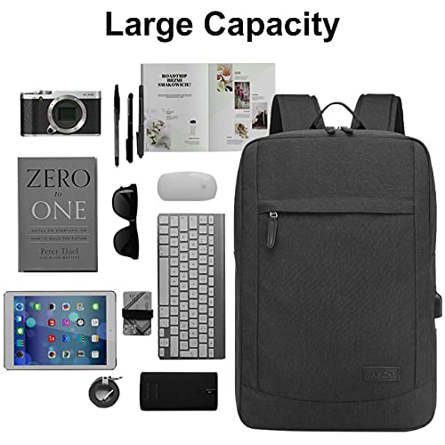 VASCHY 17 inch Laptop Backpack for Men with USB Port Lightweight Slim Business Backpack - color: Black