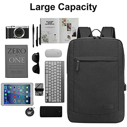 VASCHY 17 inch Laptop Backpack for Men with USB Port Lightweight Slim Business Backpack - color: Black