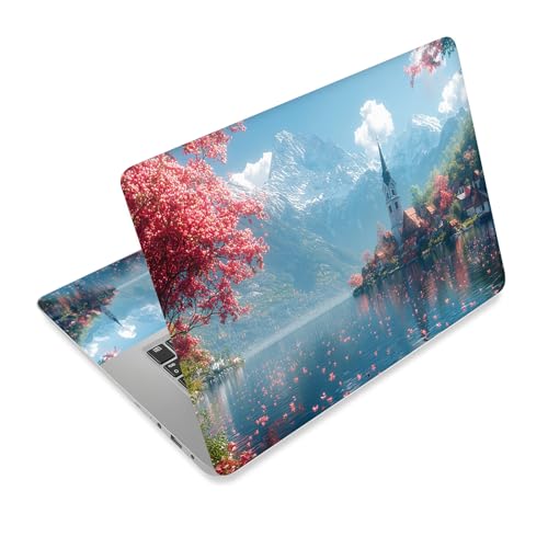 Universal Laptop Skin Sticker Decal,15.6 Inch Laptop Vinyl Cover for 13" 14" 15.6" Laptop,Scratch-Resistant Waterproof Protector Wrap,Reusable with Wrist Pads,Cherry Blossom Lake Village - color: Cherry Blossom Lake Village