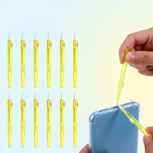 12Pcs Phone Charge Port Cleaning Tool Set Anti-Clogging Brushes Yellow | Yellow plastic mini cleaning brushes clear speaker ports and camera lenses safely for tech maintenance. - color: 12PCS- Yellow Cleaning Tools