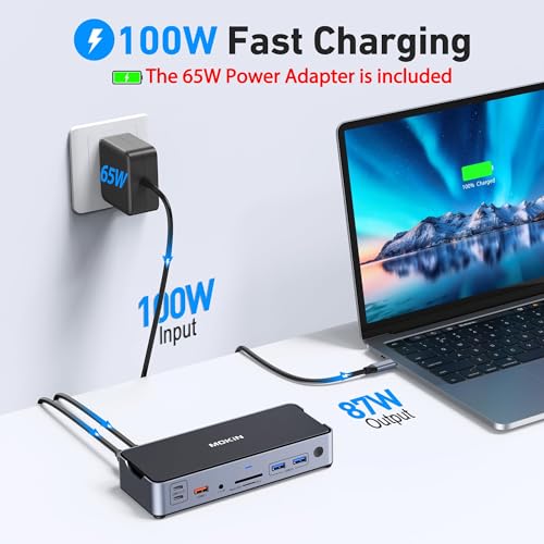 8K USB C Laptop Docking Station Dual Monitor,MOKiN Docking Station 3 Monitors with 2*DisplayPort,HDMI,15 in 1 USB C Dock 100W PD,6*USB Ports,Ethernet,SD&TF,for Dell/HP/MacBook (Include Power Adapter)