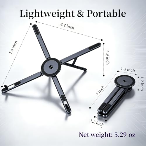 4-in-1 Foldable Laptop Stand with N52 MagSafe Magnetic Phone Holder, Silver Aerospace Aluminum Portable Desk Tripod Mount, Compatible with MacBook Pro iPad for Travel Vlogging - color: Grey