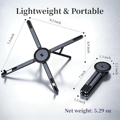 4-in-1 Foldable Laptop Stand with N52 MagSafe Magnetic Phone Holder, Silver Aerospace Aluminum Portable Desk Tripod Mount, Compatible with MacBook Pro iPad for Travel Vlogging - color: Grey