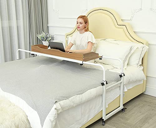 UNICOO Adjustable Overbed Table, Over the Bed Table with Wheels, Medical Overbed Table with Wheels Adjustable Height, Rolling Desk for Full/Queen/King Bed, Sturdy Wood & Steel Frame (202-Ancent Oak) - color: Ancent Oak