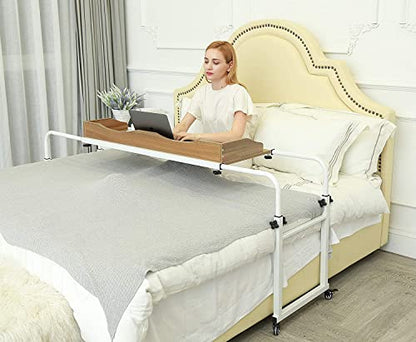 UNICOO Adjustable Overbed Table, Over the Bed Table with Wheels, Medical Overbed Table with Wheels Adjustable Height, Rolling Desk for Full/Queen/King Bed, Sturdy Wood & Steel Frame (202-Ancent Oak) - color: Ancent Oak