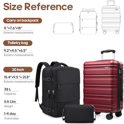 3 Piece Luggage Set, 20 Inch Carry On Luggage 22x14x9 Airline Approved, Hardside Suitcases with Wheels, Suitcase Set with YKK Zipper&TSA Lock, Travel Set - color: Red, size: 3 piece set (20inch)