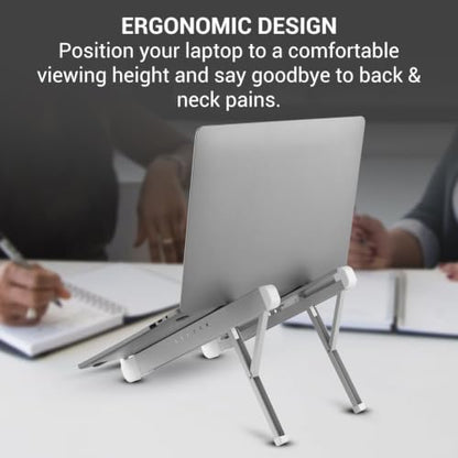 Desky Ultralight Portable Laptop Riser – Foldable & Adjustable Stand for Laptops 10"–17", Ergonomic Aluminum Travel Stand with Carry Case, Ventilated for Cooling