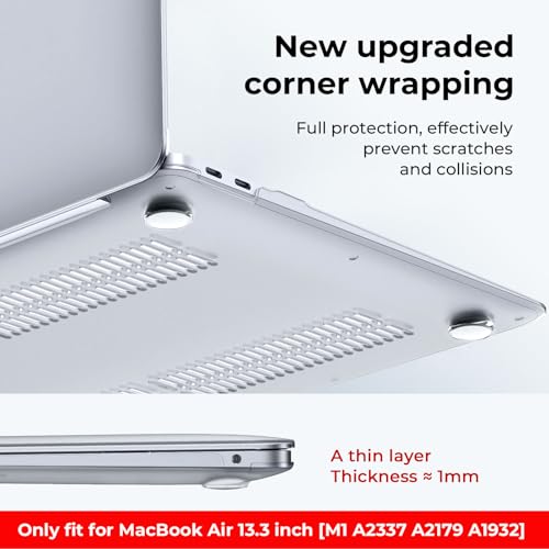 EooCoo for MacBook Air 13.3 inch Case with Keyboard and Screen Protector | Ultra Thin and Transparent, Hard Case Compatible with MacBook Air 13.3 inch M1 Chip 2021-2018 with Retina Display - color: Crystal Clear
