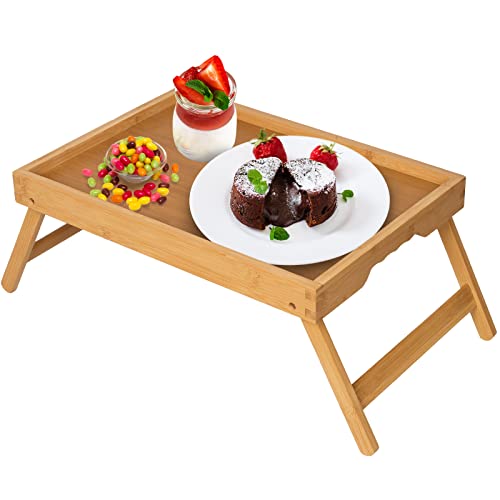 Artmeer FSC 100% Bamboo Bed Tray with Folding Legs, Medium, Natural | FSC 100% bamboo bed tray with folding legs, handles and raised edges for meals, laptops, reading and serving in bed. - color: Bamboo, size: Medium