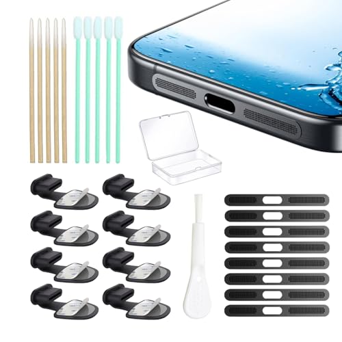 [8-Pack] USB C Dust Plug, Charging Port Cover with Anti-Lost Strap, with Speaker Dust Cover Compatible with iPhone 17/15/15 Pro/iPhone 16/16 Plus/16 Pro/16 Pro Max Type C (USB C Cover 17(Black))