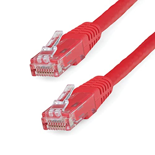 StarTech 3ft CAT6 Ethernet Cable - Red CAT 6 Gigabit Ethernet Wire -250Mhz 100W PoE RJ45 UTP Molded Network Patch Cord with Strain Relief (C6PATCH3RD) | 250MHz bandwidth, Gold-plated RJ45, Patch Cable, Ethernet Cord, UTP Molded Network, Strain Relief, 10G