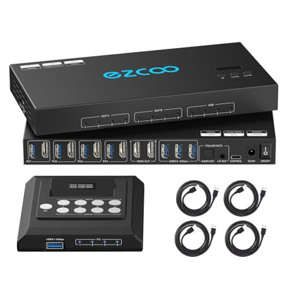 4K@60Hz HDMI 2.0 KVM Switch 4x1 for 4PC Share 2 Displays and 4 USB 3.0 Ports SPDIF L/R Audio,Copy/Extended Mod compatibile with Windows, Unix and Mac OS X