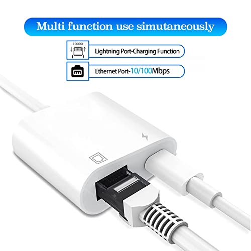 USB-C Ethernet Adapter with Charging - Portable LAN Network Adapter Compatible for iPhone 15 Pro/Max/Plus, MacBook Pro/Air 2018, Samsung, iPad and More