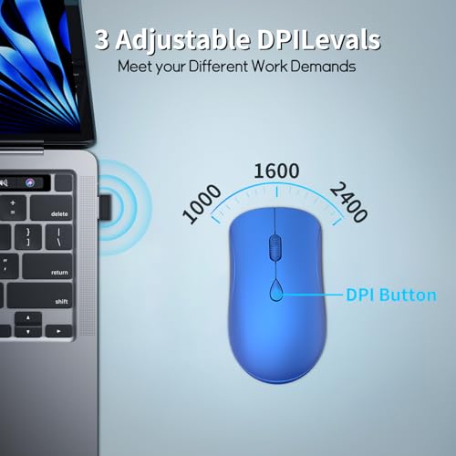 Slim Silent 2.4G Wireless Optical Mouse, Blue | Compatible MacBook, Chromebook, Laptop, PC; Quiet Click, 2400 DPI, Mini USB Receiver, Travel Portable Design - color: Blue