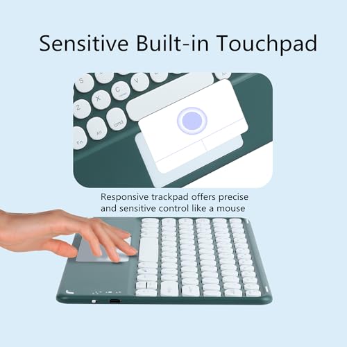 Wireless Bluetooth Keyboard with Touchpad 10 inch Portable Rechargeable Slim Keyboard for iPad Pro/iPad Air/iPad 9.7/iPad 10.2/iPad mini and Other iOS Android Windows Devices(Dark Green) - color: dark green
