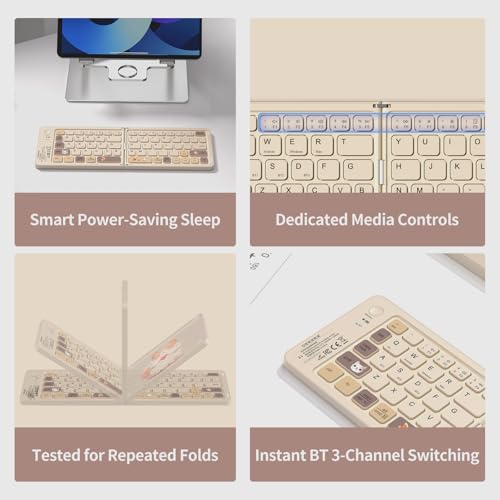Foldable Bluetooth Keyboard with UV Printing Technology Rechargeable Keyboards,Compact Wireless Travel Keyboards for iPad, Smartphone, Tablet and Laptop - Z1 Milk Tea Colorful - color: Z1 Milk Tea Colorful