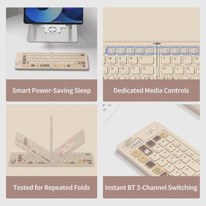 Foldable Bluetooth Keyboard with UV Printing Technology Rechargeable Keyboards,Compact Wireless Travel Keyboards for iPad, Smartphone, Tablet and Laptop - Z1 Milk Tea Colorful - color: Z1 Milk Tea Colorful