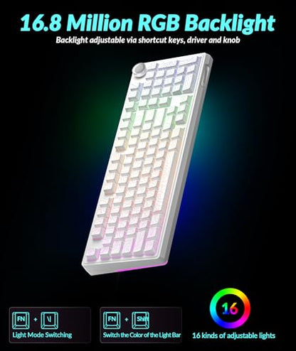 SOLAKAKA KI99 Pro 96% Wireless Mechanical Keyboard, RGB Gaming Keyboard, Hot-Swappable Pre-Lubed Switches, Gasket Structure Creamy Keyboards (Contour-Style White, Non-Silent Version) - color: Contour-Style White, size: Non-Silent Version